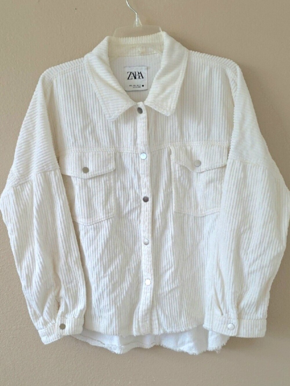 Zara Womens White Corduroy Shacket Outdoor Boho Neutral - Size Large